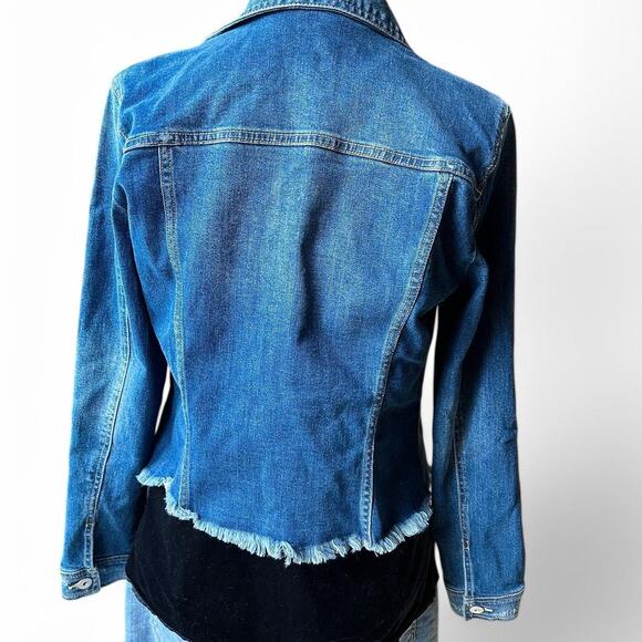 Blue Denim Jacket. Features a distressed hem and classic buttons - Picture 3 of 6